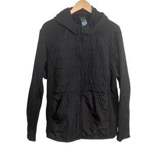 Tek Gear Women's Black Quilted Full Zip Thick Hooded Jacket XXL Coat Athleisure